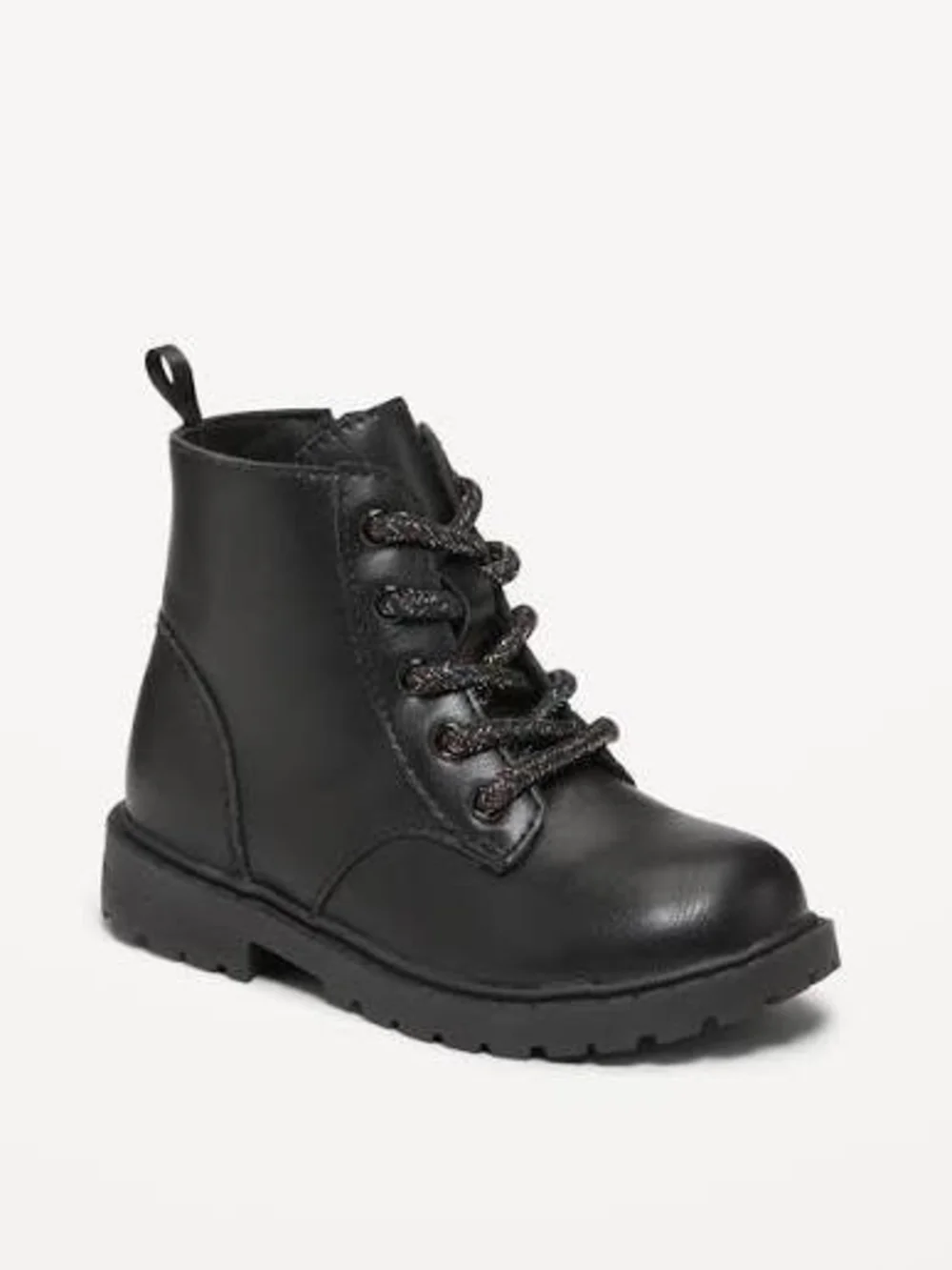 Kids Black Lace-Up Combat Boots